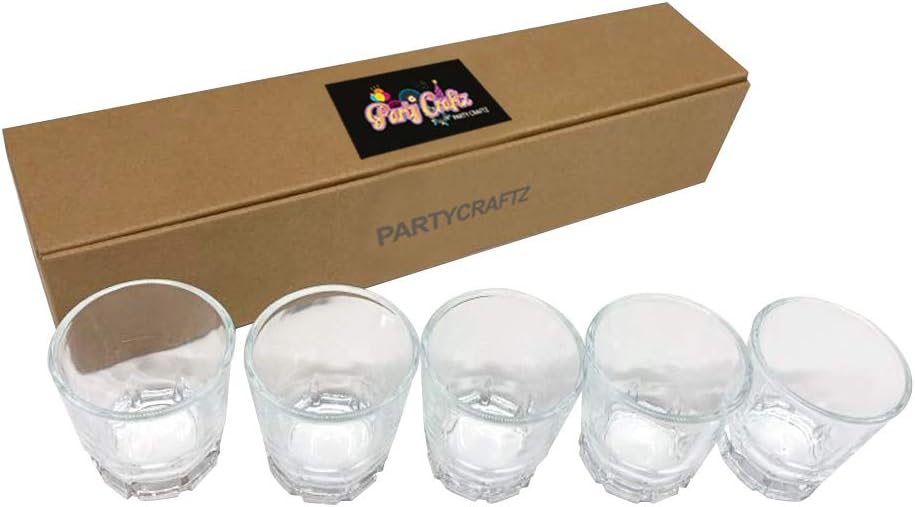 Korean Soju Shot Glass Set – 5 Piece Clear Glasses Heavy Base with Hard Case Cup 1.7 Ounce Dishwasher Safe Clarity Glassware for Whiskey Tequila Sake Vodka Alcohol Liquor Gift Party Decoration