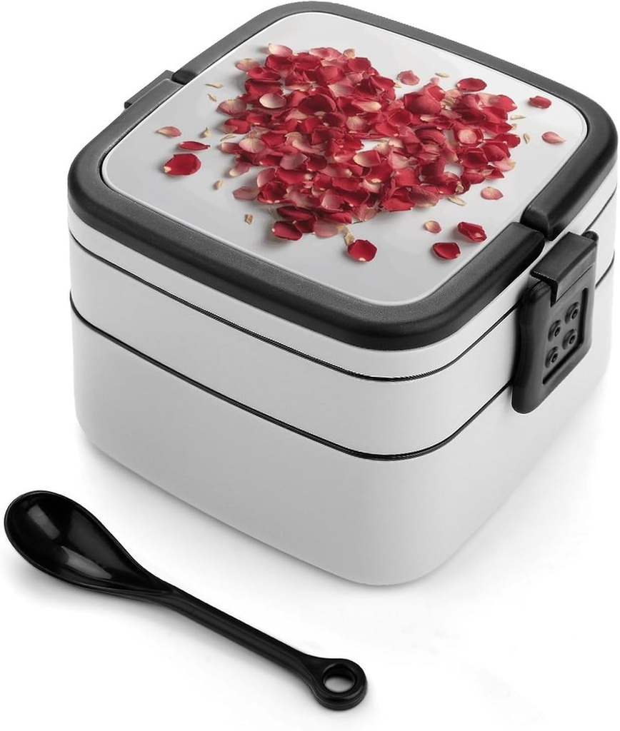 Bento Lunch Box for Women Lunch Containers for Adults Petals Form Heart Shape Double Layered Lunchbox Large Capacity Bento Box with Cutlery for Work Picnic Camping Travel