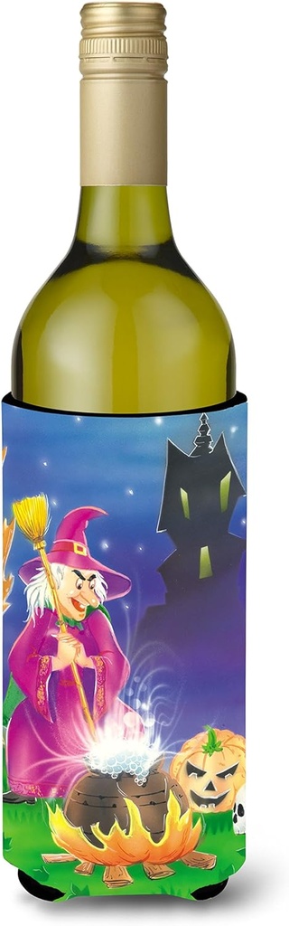 Caroline's Treasures APH2989LITERK Witch and her Castle Wine Bottle Hugger Bottle Cooler Sleeve Hugger Machine Washable Collapsible Insulator Beverage Insulated Holder