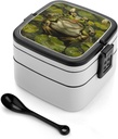 Lily And Frog Bento Box Sealed Leakproof Double Layer Lunch Box Portable Bento Boxes With Handle For Office Camping Travel