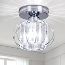 FRIXCHUR Small Chandelier Semi Flush Mount Ceiling Light Fixture Chrome Crystal Ceiling Lighting Modern Crystal Ceiling Light Fixture for Hallway Closet Kitchen Island Dining Room Bedroom E26 Base