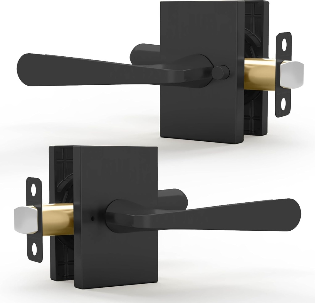 Mega Handles Serrano Privacy Door Handle - 1 Pack Reversible Interior Black Door Handle, Heavy Duty Bed & Bath Door Handles with Privacy Door Lock, Fits All Standard Doors - Matte Black
