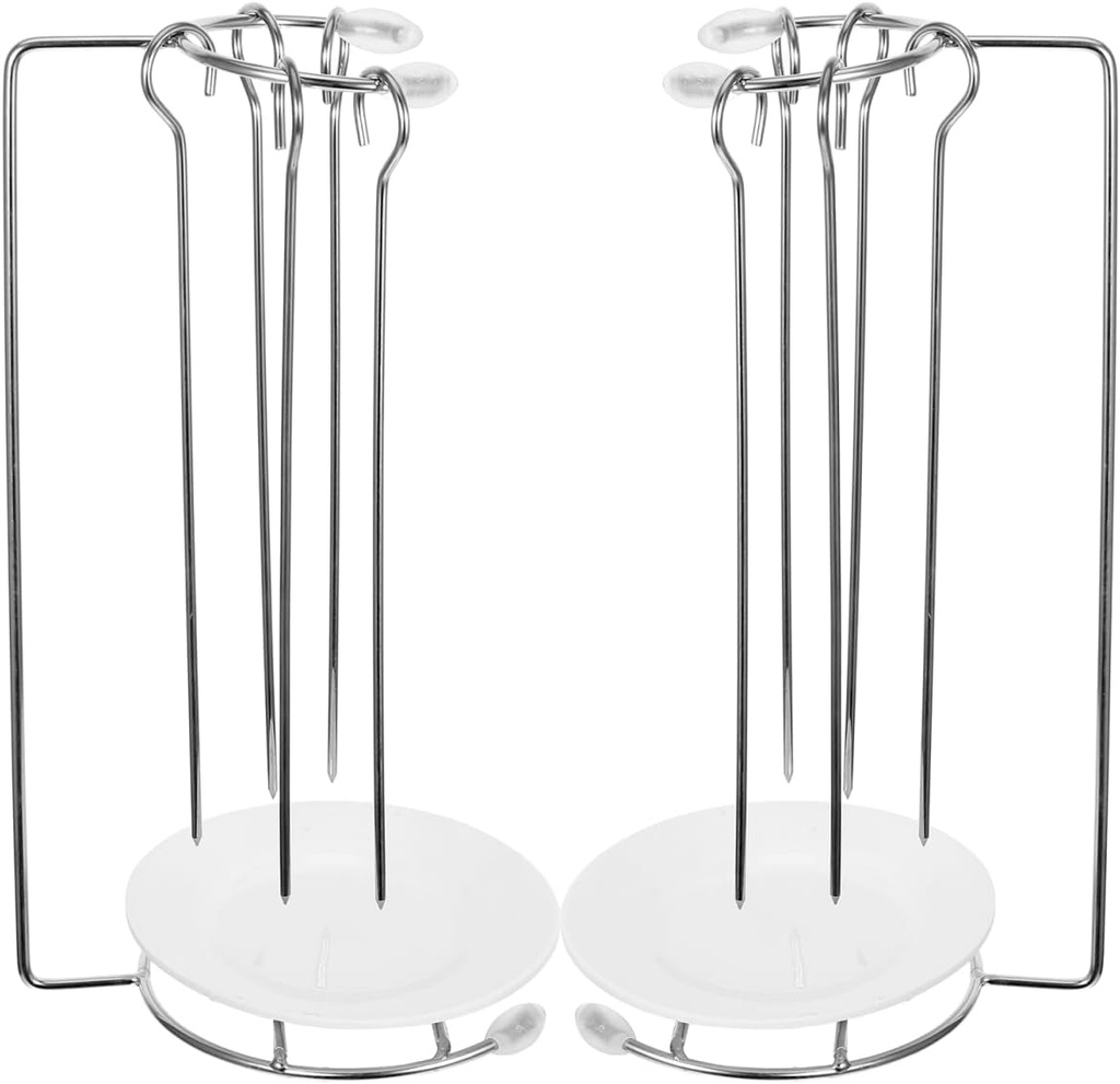 Hemoton 2 Sets Skewer Holders with Drip Plate for Grilling Meat Vertical Hanging Kebab Skewer Stand Stainless Steel Meat Spit Stand Barbeque Grilling Rack