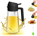 2 in 1 Glass Oil Sprayer&Dispenser,2024 New 2-in-1 Olive Oil Dispenser Bottle for Kitchen 470ml with brush,Food-grade Oil Mister Spray Bottle for Cooking, Air Fryer,Salad,BBQ(Black, 470ml)