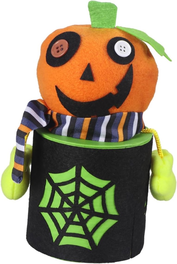 Unique Halloween Candy Box Pumpkin Tin Jar Flannel Fabric Elaborate Knitting Reusable for Sweets Chocolates Cookies and Goodies
