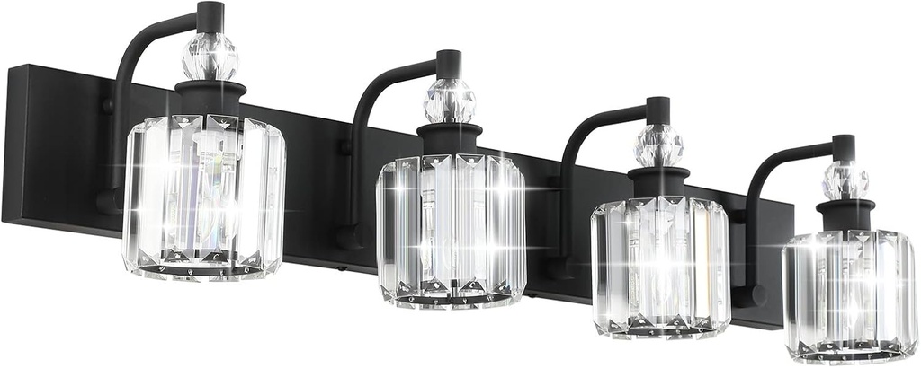 Ralbay Black Crystal Vanity Light Fixtures 4 Light Crystal Bathroom Vanity Lights Fixtures Over Mirror Modern Matte Black Bath Wall Lights