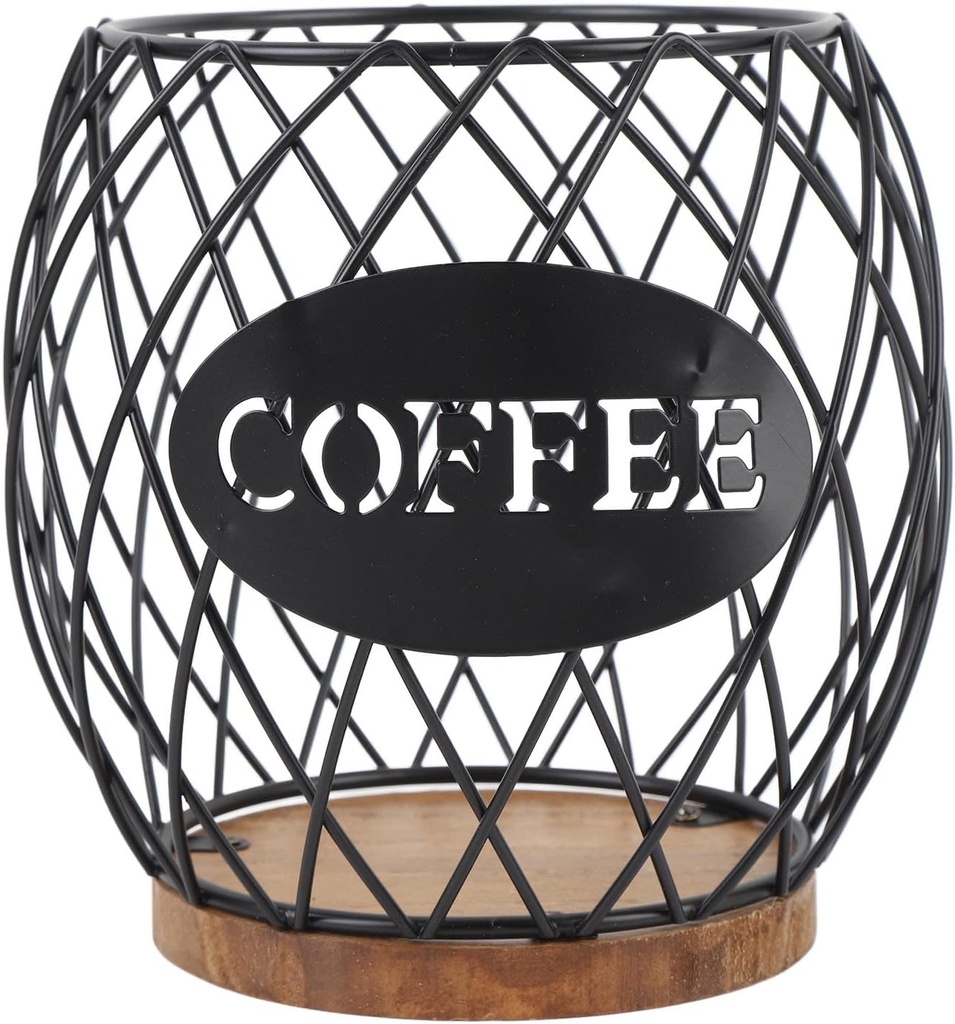 Coffee Pod Holder, Stylish Look Easy Access Large Capacity Iron Coffee Pod Storage Organizer with Wooden Base for Home Coffee Bar (Black)