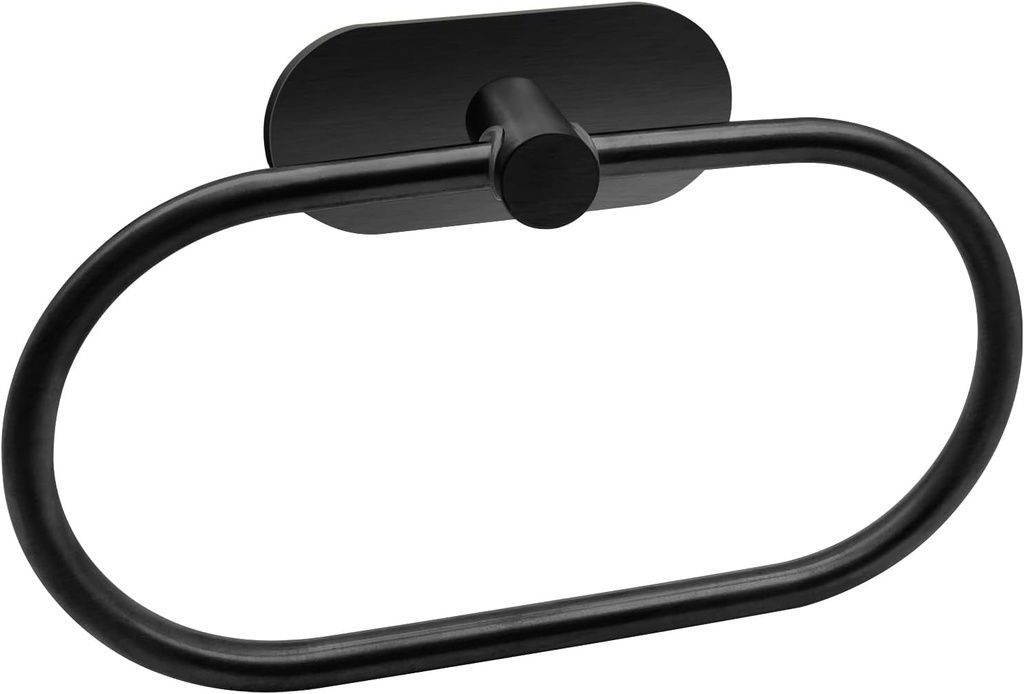 Self Adhesive Towel Ring, Matte Black Adhesive Hand Towel Holder Stainless Steel Oval Hand Towel Ring No Drilling Modern Hand Towel Hanger for Bathroom Kitchen Accessories