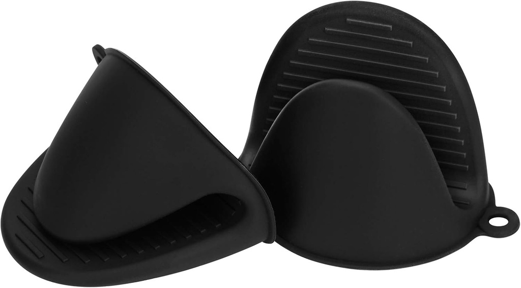 tifanso Silicone Oven Mitts Pot Holders Sets for Kitchen Heat Resistant Small Kitchen Mittens Rubber Air Fryer Mitts Mini Pot Pinch Grip for Cooking and Baking 1 Pair (Black)