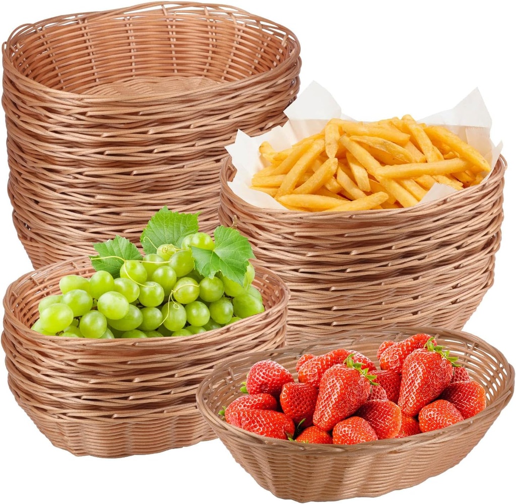 Oval Poly Wicker Baskets - Bulk, 21 Pack, Bread Baskets for Serving, Small Wicker Baskets, Durable Oval Fast Food Baskets - Food Serving Baskets for Home & Restaurant Use