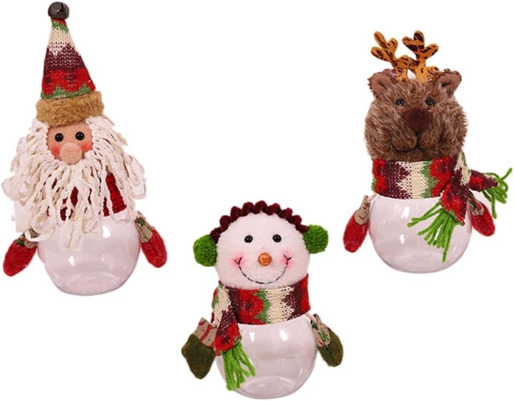 3pcs Christmas Themed Candy Bottles Decorative Jars for Candy Cookies Snacks Festive Desktop Decoration for Holiday Atmosphere