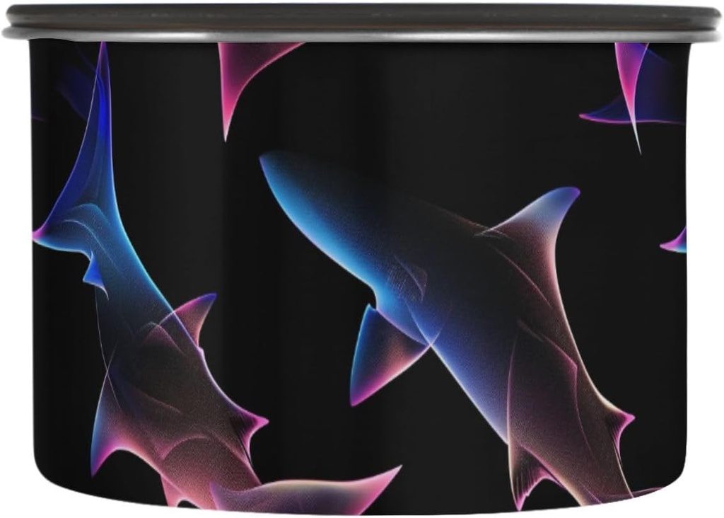 ALAZA Neon Shark Print Airtight Coffee Bean Canister 17oz Food Storage Containers with Lids For Gournd, Tea, Sugar, Flour, Rice, Cereal, Candy Cookie Jar