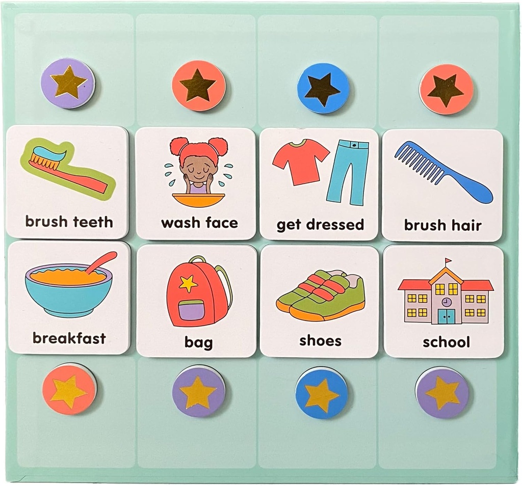 Magnetic Daily Visual Schedule for Kids at Home - Create Your Own Routine Chart for Kids & Toddlers (Morning and Bedtime) - Autism ADHD (72 Magnets + Board)
