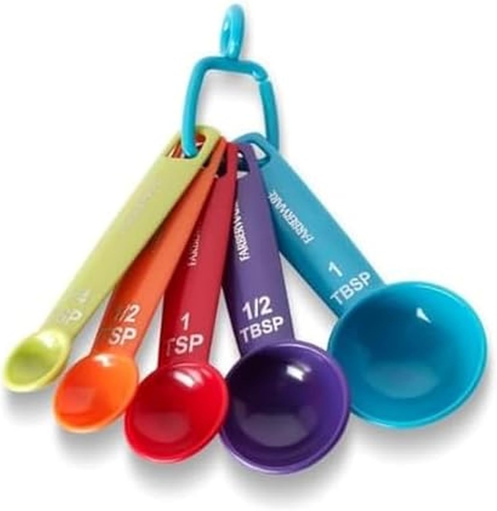 Farberware Set of 5 Measuring Spoons, Perfect for Measuring Both Wet and Dry Indgredients, Includes Detachable Ring for Optimal Storage and Organization, Dishwasher Safe, Assorted