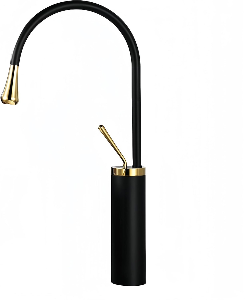 Vessel Sinks Faucets, with Fancy Large Rotating High Tall Neck Unique 1 Handle Single One Hole, Countertop Mount Bathroom Lavatory Bar Bowl, Brass 18” Rounded, Matte Black and Champagne Gold