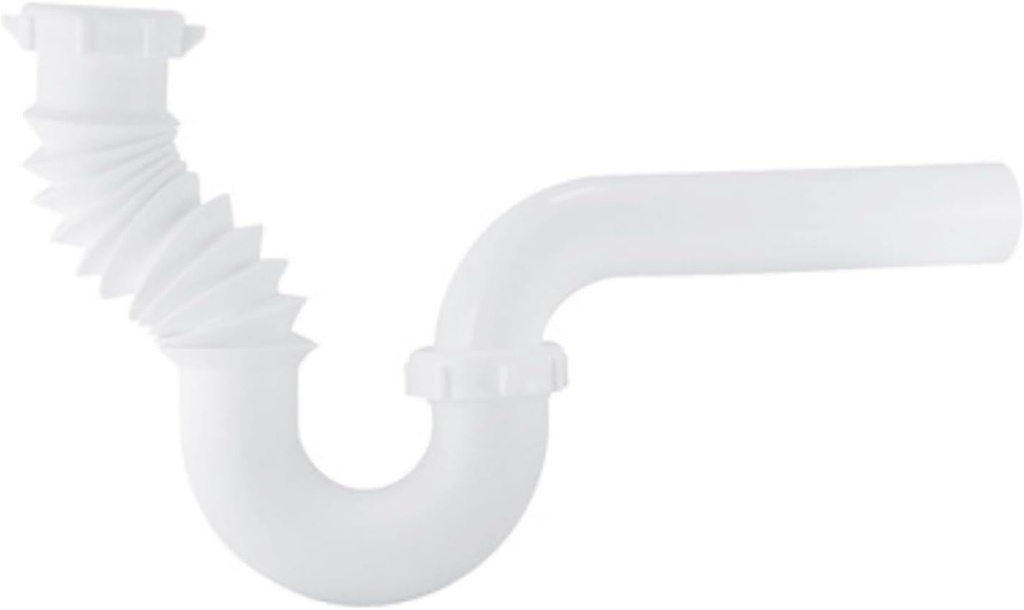 Highcraft Flexible P-Trap 1-1/2" Expandable Sink Drain Pipe, White Plastic P-Trap for Kitchen Sink and Bathroom Sink Tubular Drain Applications