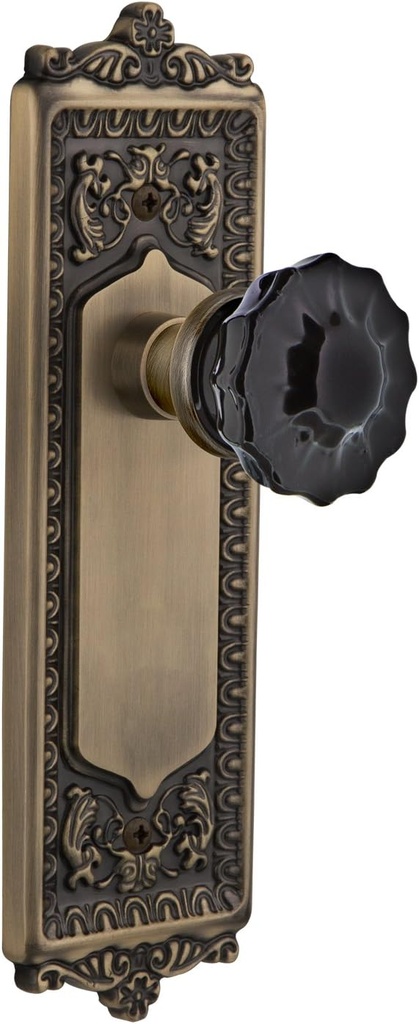 Nostalgic Warehouse 727060 Egg & Dart Plate Double Dummy Crystal Black Glass Door Knob in Antique Brass