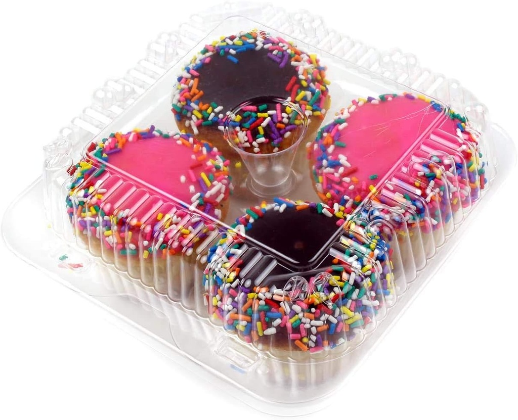 DFI Detroit Forming LBH6404 Clear Hinged Plastic Container for 4 Cupcakes/Muffins - Pack of 5
