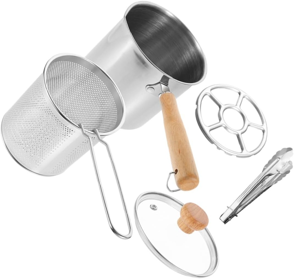 Cabilock Deep Fryer Pot Stainless Steel Fryer Basket Strainer Splash Guard Mini Deep Tong Easy Cleaning