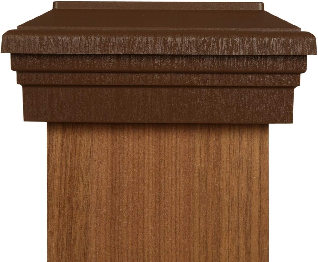 6x6 Brown Flat Newel Post Cap fits (Actual 6.0"x6.0") Sleeved Post or Rough Cut Lumber. Post Top for Outdoor Fences, Mailboxes & Decks by Atlanta Post Caps. Also Available in Standard 6x6 (5.5")