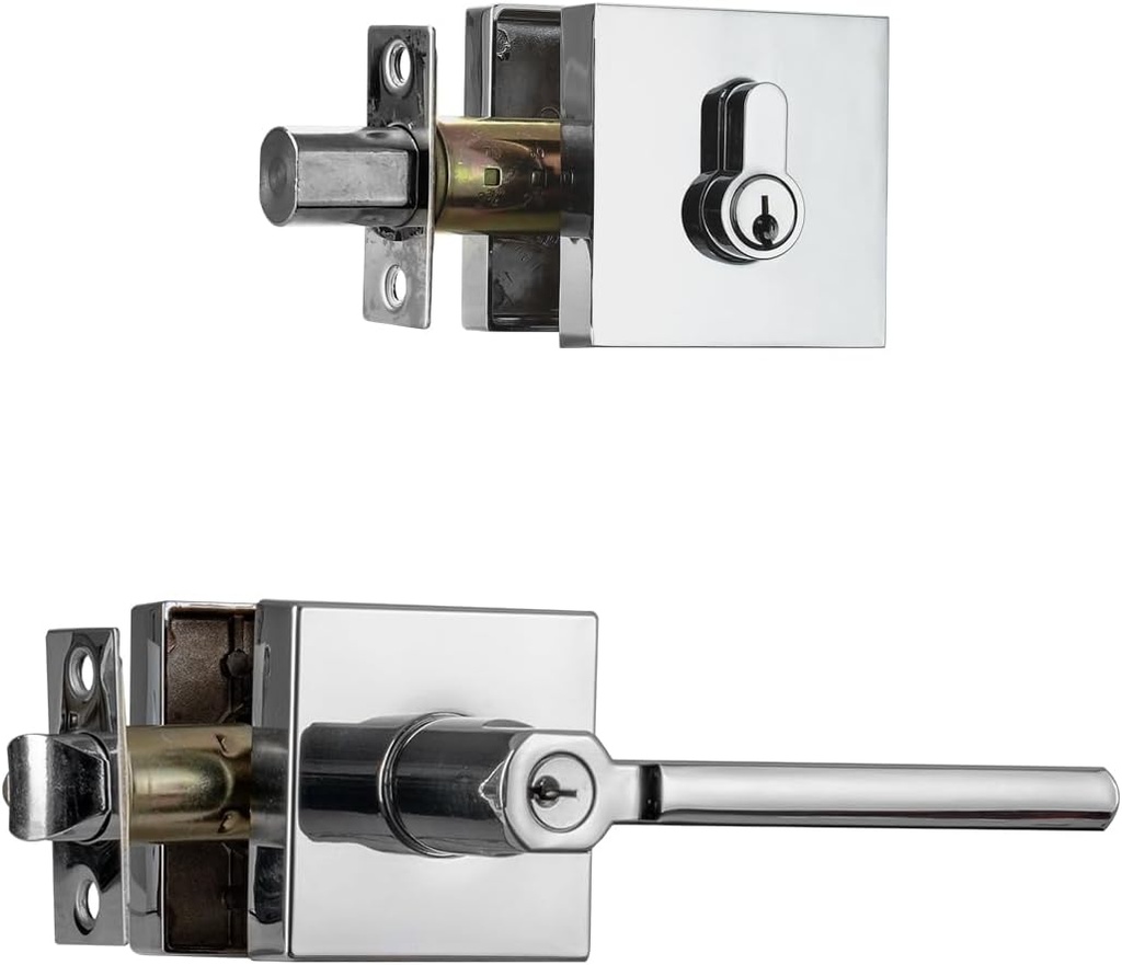 NCL Elegant Entry Door Lever with Single Cylinder Deadbolt, Keyed Alike Heavy Duty Combination Set, Bright Chrome Exterior Door Lock Set for Front Door