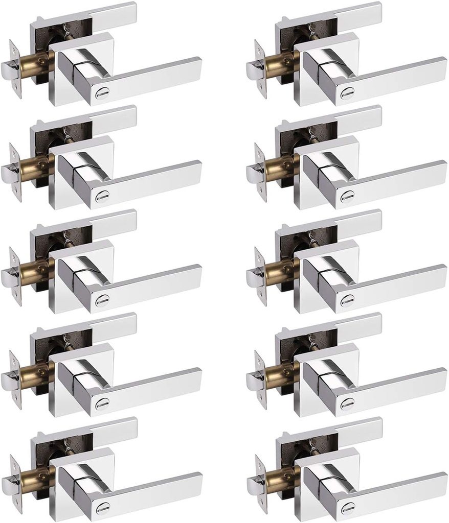 Gobrico Privacy Door Handles with Square Rosette 10 Pack Bed/Bath Locks in Polished Chrome Interior Door Levers