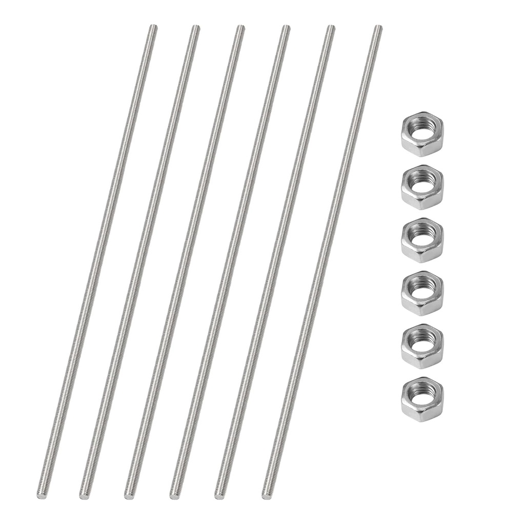 M4 x 350mm/14-Inch Fully Threaded Rod & Studs, 304 Stainless Steel Right Hand Threads Rods, M4-0.7 Thread Pitch for Beaded Garden Stake Rods 6 Pack【with Nuts】