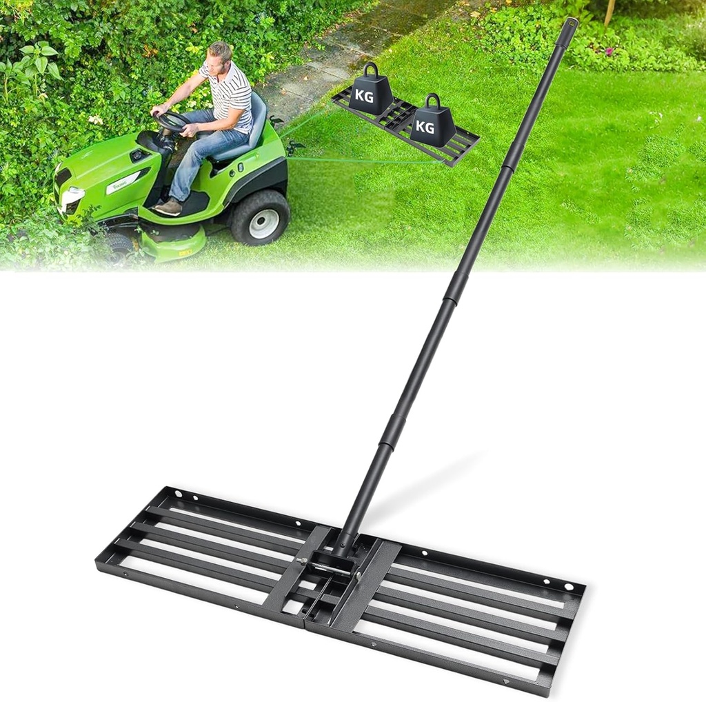 Lawn Leveling Rake Heavy Duty Stainless Steel Landscaping Tool, 34" X 9.4" Yard Leveling Rake with Sturdy Wire Rope Ideal for Backyard, Garden, Golf Course, Farm, Pasture