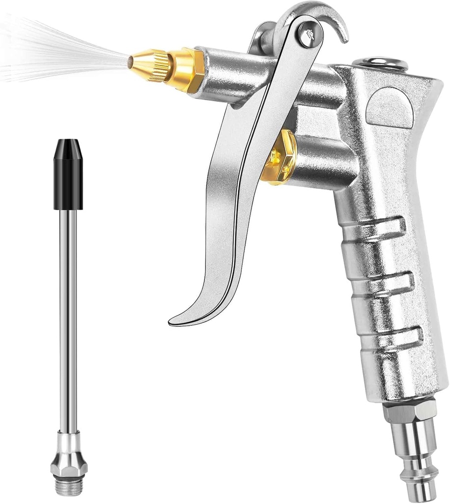 Adjustable Brass Air Nozzle Blow Gun, Heavy-Duty Industrial Air Gun Blower with Steel Extension, Professional Dust Cleaning Tool for Air Compressor Attachments