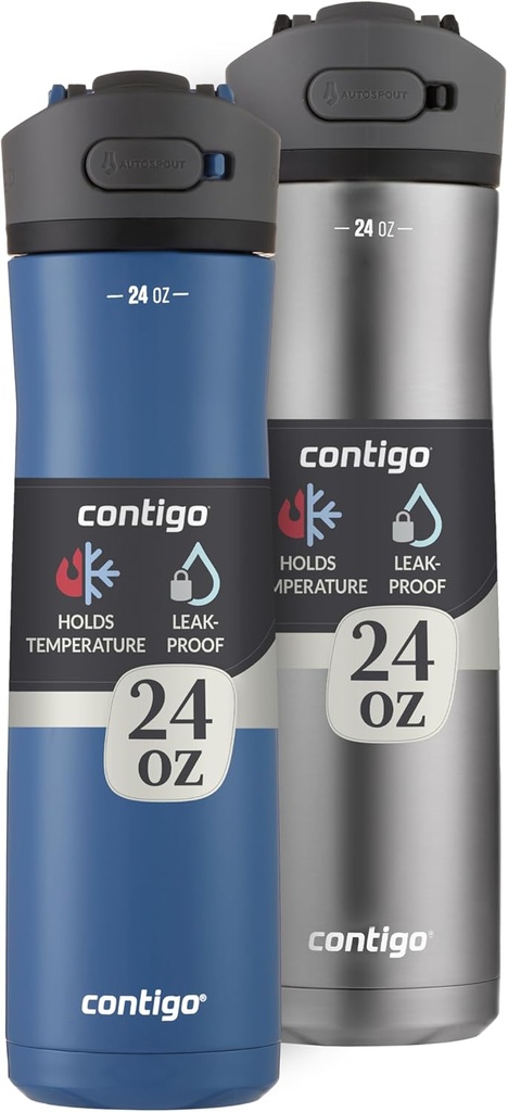 Contigo Ashland Chill 2.0, 2-Pack, 24oz, Stainless Steel with Straw and Handle, Dual Insulated for Cold and Hot Drinks, Blue Corn and Stainless Steel