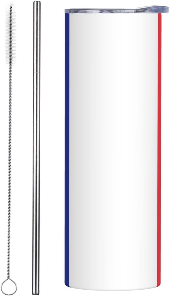 20ozFrench flag stainless steel straw lid cup, double-layer stainless steel, can be drunk directly or with a straw