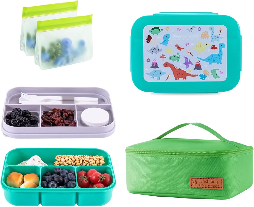 Leak-Proof, 8-Compartment Bento-Style Kids Lunch Box - Ideal Portion Sizes for Ages 6+, Durale, Drop-Proof, Dishwasher Safe, & Made with BPA-Free Materials(Green)