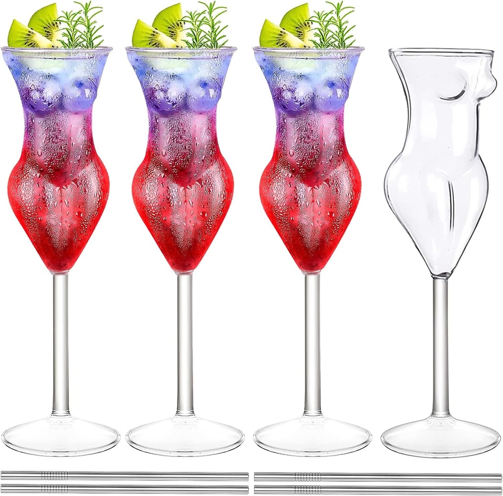 Wine Glass Cocktail Glasses Set of 4 Beauty Lady Woman Goblet Glass Drinking Cups 6.8oz Glassware for Cocktails Whiskey Wine Beer Milk Champagne Juice Home Party