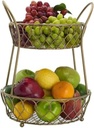 Gourmet Basics by Mikasa Loop and Lattice Metal 2-Tier Round Fruit Storage Basket, Matte Gold,5 quarts