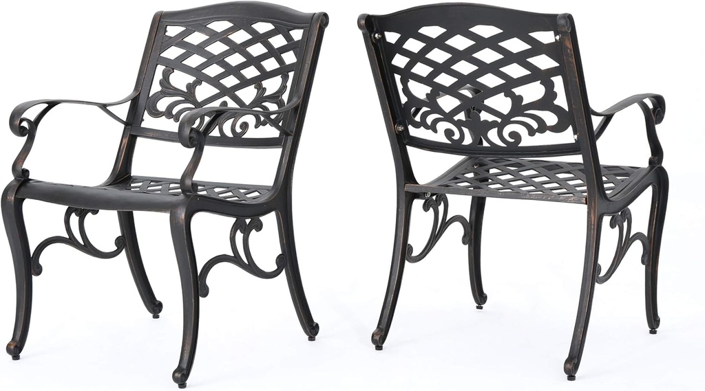 Christopher Knight Home Myrtle Beach Outdoor Aluminum Dining Chairs, 2-Pcs Set, Shiny Copper