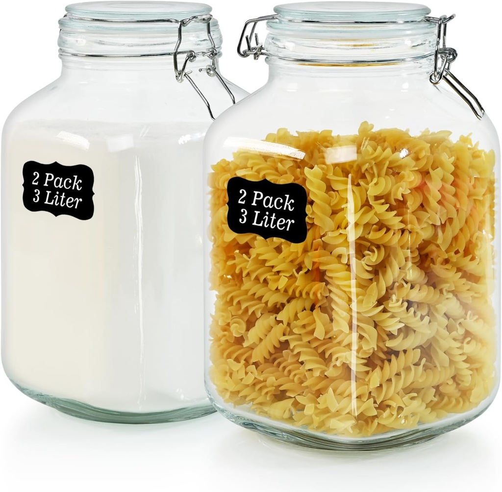 Ollieroo 106oz Square Glass Jars with Airtight Lid, Large Mason Jars, Wide Mouth Storage Containers for Flour, Cereal, Coffee, Pasta and Canning, Big Glass Kitchen Canisters (Set of 2)
