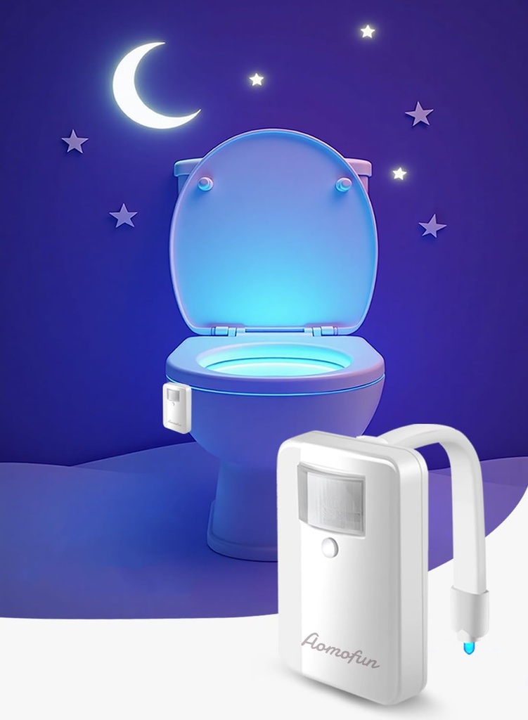 Toilet Night Light, Motion Sensor Activated LED Nightlight, 16 Color Changing Lighting Soft Glow Inside Bowl, Fun Bathroom Decor, Cool Gadget for Boys, Kids, Men, Dad and Fatherday Gift