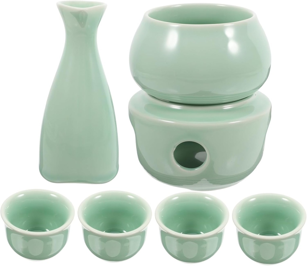 1Set Ceramic Japanese Sake with Warmer Tokkuri Bottle and Saki Cups Smooth Porcelain Liquor Warming Kit for Traditional Sake Serving and Tabletop Decor