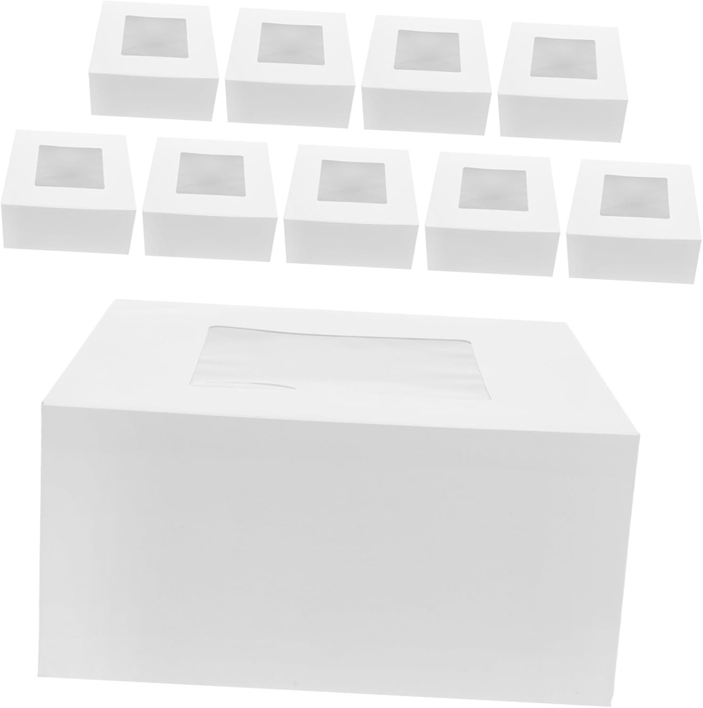10Pcs White Cake Boxes with Window Bakery Containers for Cupcakes Pastries Cookies and Desserts Boxes for Birthday Wedding and Party