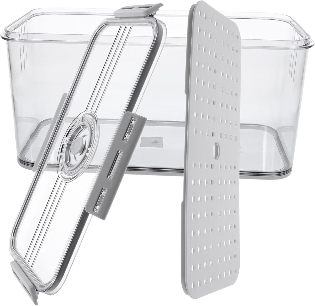 Airtight Bread Storage Box with Timer Reusable Food Container for Fruits Vegetables Transparent Design with Sided Lock Kitchen Organizer for Fridge and Pantry