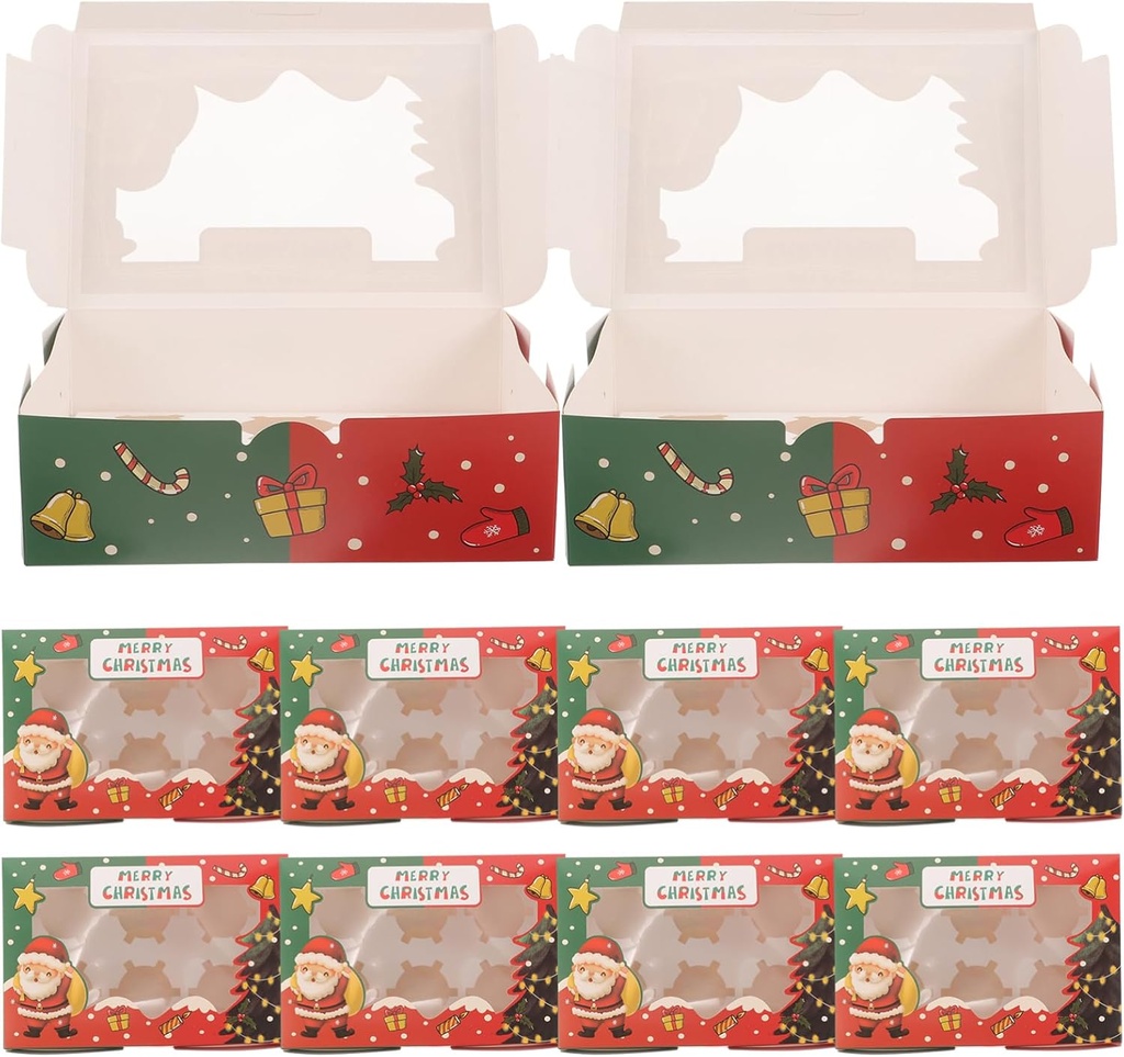 10pcs Christmas Cake Boxes Portable Muffin and Cupcake Packing Paper Boxes for Bakery Treats for Desserts and Pastries