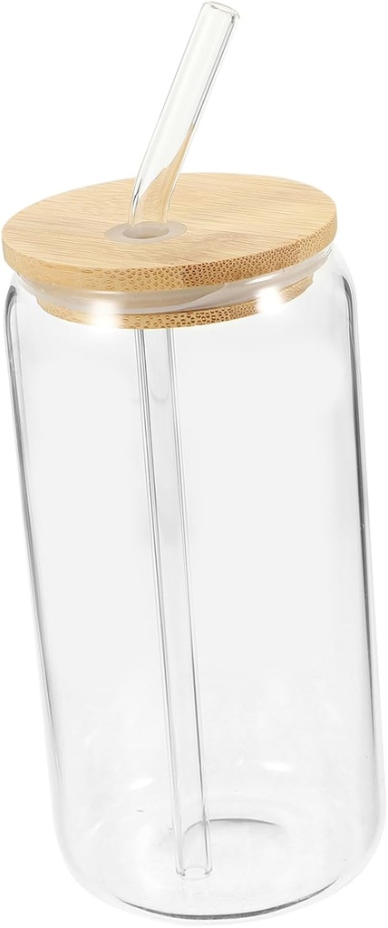 Garneck Glass Cup Lid and Straw Milk Tea Cup Decorative Glass Coffee Mug Travel Mug