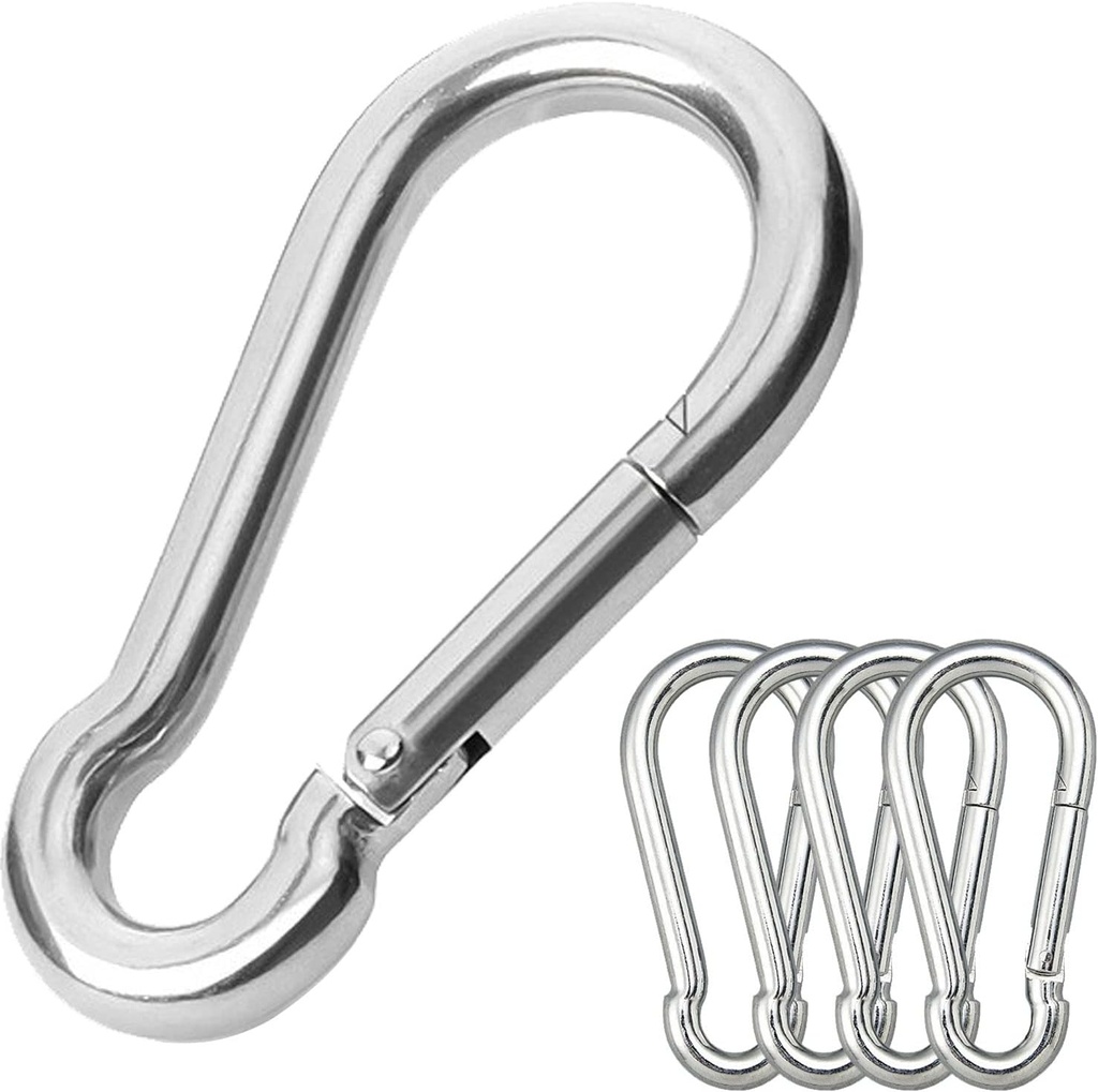 5PCS 3.15in Large Carabiner Clip, Stainless Steel Carabiner Heavy Duty, Spring Snap Hook, Locking Climbing Caribiners Clips for Gym, Plant Hanging, Outdoor Camping, Hiking. 600 lbs