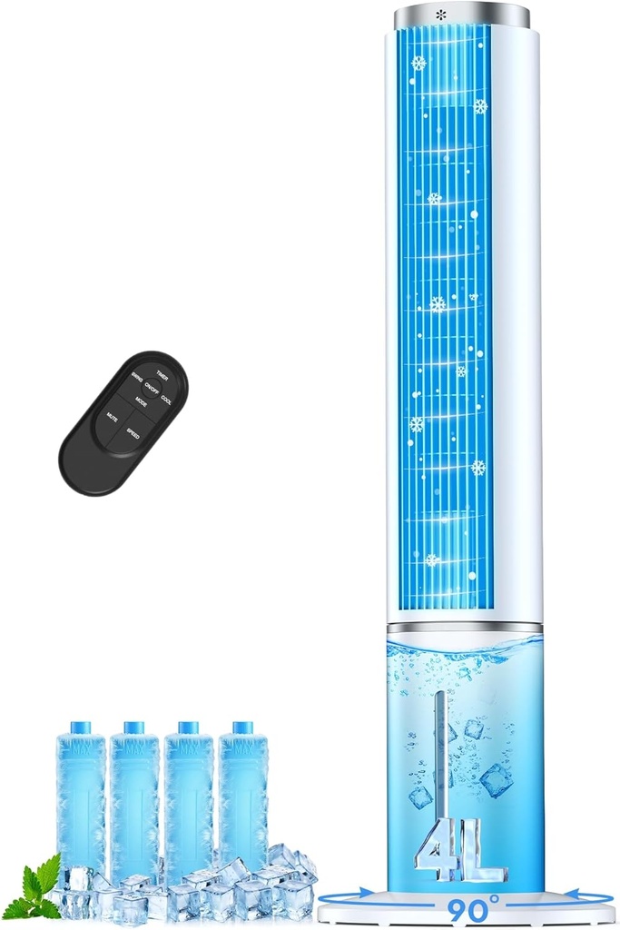 42 INCH Windowless Portable Air Conditioners w/4 Modes & 3 Speeds, 1-Gal Tank for 15H Cooling, 12H Timer, Swamp Cooler Air Conditioner No Window Needed, 90° Oscillating AC Unit for Bedroom