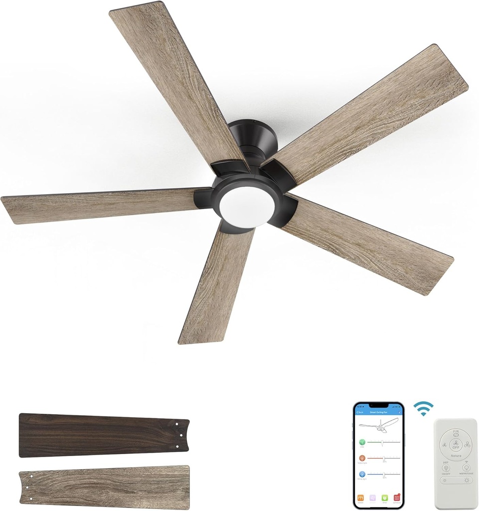 SMAAIR Smart Wifi Ceiling Fan with Light, 52 inch Plywood Remote, App control Timer & Schedule, Compatible Alexa/Google Assistant/Siri Shortcut (Black/Walnut)