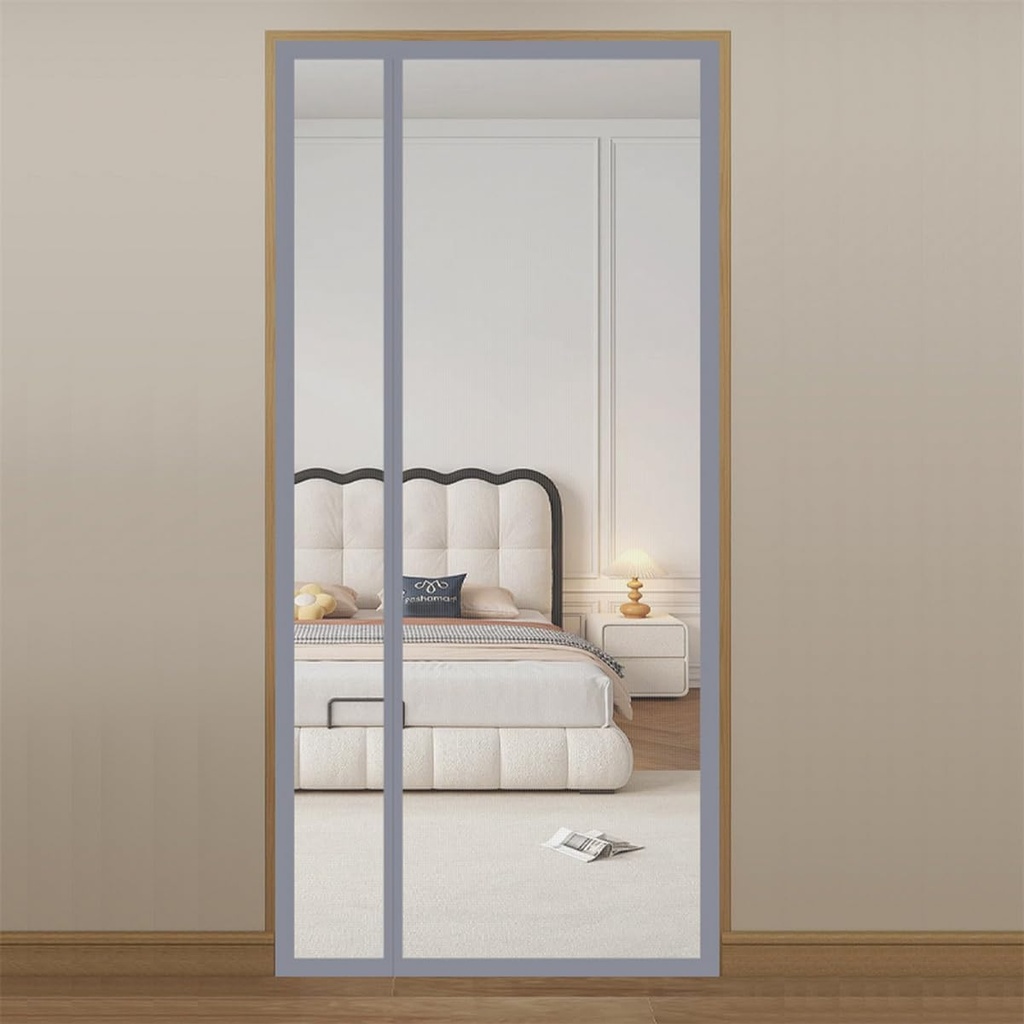 Liveinu Side Opening Magnetic Screen Door, Hands Free Mesh Partition, Reversible Left Right Side Opening Door Screen Mesh with Strong Magnet, Door Curtain for Front, Patio, Grey, 80“x96“