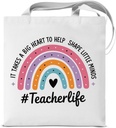 Teacher Appreciation Gifts Canvas Tote Bag for Women, Teacher Life Reusable Grocery Shoulder Bag for Shopping Work Travel Beach