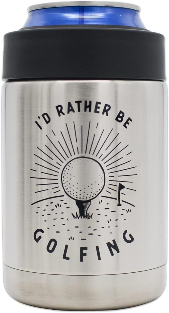 Funny Golf Gift - “Rather Be Golfing” Insulated Stainless Steel Can Cooler - Unique dad golf gift + perfect for golfers. Funny tournament prize + gift for men. It’s also a beer coolie and a gag gift.