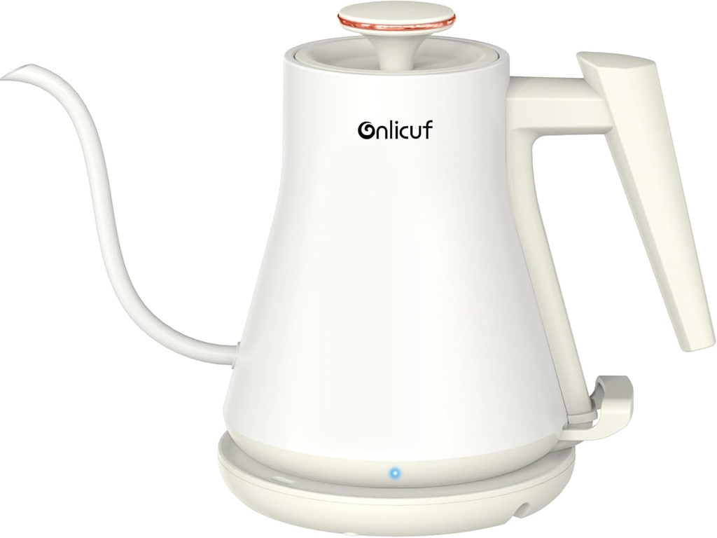 Electric Kettle, Gooseneck Electric Water Kettle for Pour Over Coffee & Tea, 0.8L Quick Heating Small Hot Water Kettle Electric, Stainless Steel, Auto-Off & Boil Dry Protection, Matte White