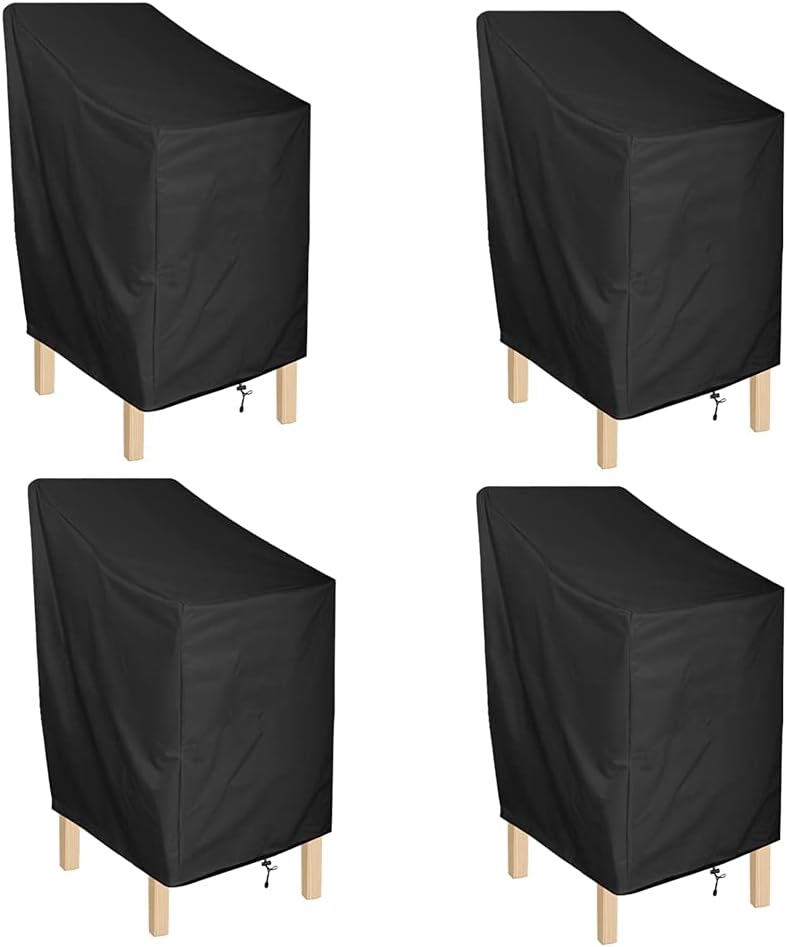 ANMINY Waterproof Patio Chair Covers UV-Resistant Windproof Outdoor Barstools Chair Cover Stackable Lawn High Back Dining Chair Furniture Protector with Storage Bag - Black, Pack of 4